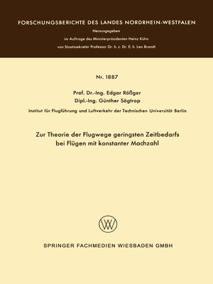 cover image of Zur Theorie der Flugwege geringsten Zeitbedarfs bei Flügen mit konstanter Machzahl